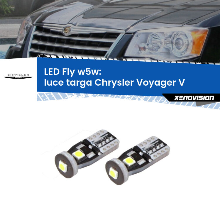 <strong>luce targa LED per Chrysler Voyager V</strong>  2007 - 2016. Coppia lampadine <strong>w5w</strong> Canbus compatte modello Fly Xenovision.