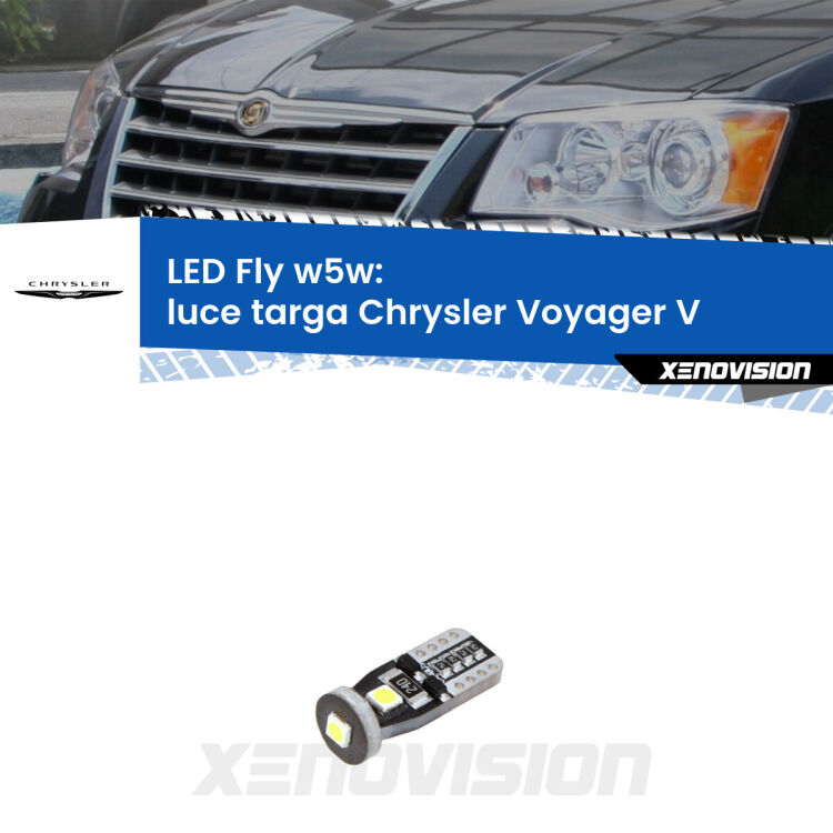 <strong>luce targa LED per Chrysler Voyager V</strong>  2007 - 2016. Coppia lampadine <strong>w5w</strong> Canbus compatte modello Fly Xenovision.