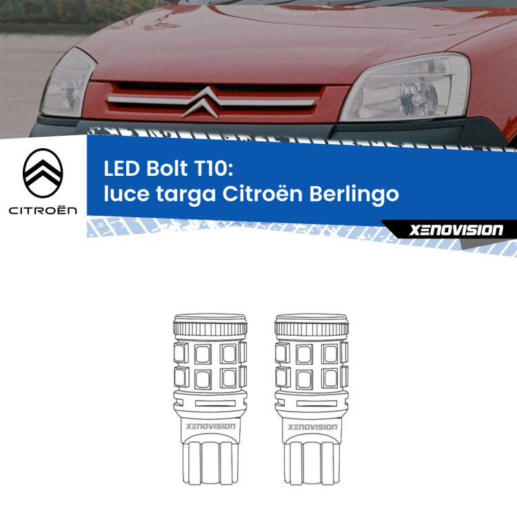 <strong>Luce Targa LED per Citroën Berlingo</strong>  1996 - 2007. Coppia lampade <strong>T10</strong> modello Bolt canbus.