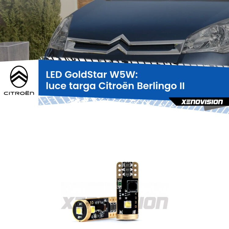 <strong>Luce Targa LED Citroën Berlingo</strong> II 2008 - 2017: ottima luminosità a 360 gradi. Si inseriscono ovunque. Canbus, Top Quality.