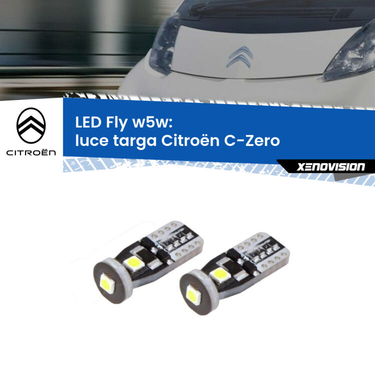 <strong>luce targa LED per Citroën C-Zero</strong>  2010 - 2019. Coppia lampadine <strong>w5w</strong> Canbus compatte modello Fly Xenovision.