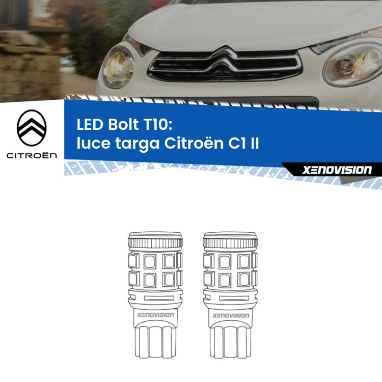 <strong>Luce Targa LED per Citroën C1</strong> II 2014 in poi. Coppia lampade <strong>T10</strong> modello Bolt canbus.