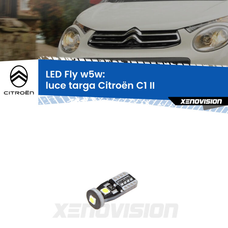 <strong>luce targa LED per Citroën C1</strong> II 2014 in poi. Coppia lampadine <strong>w5w</strong> Canbus compatte modello Fly Xenovision.