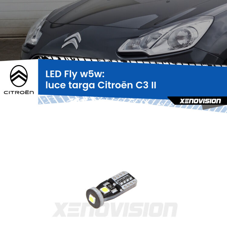 <strong>luce targa LED per Citroën C3</strong> II 2009 - 2016. Coppia lampadine <strong>w5w</strong> Canbus compatte modello Fly Xenovision.