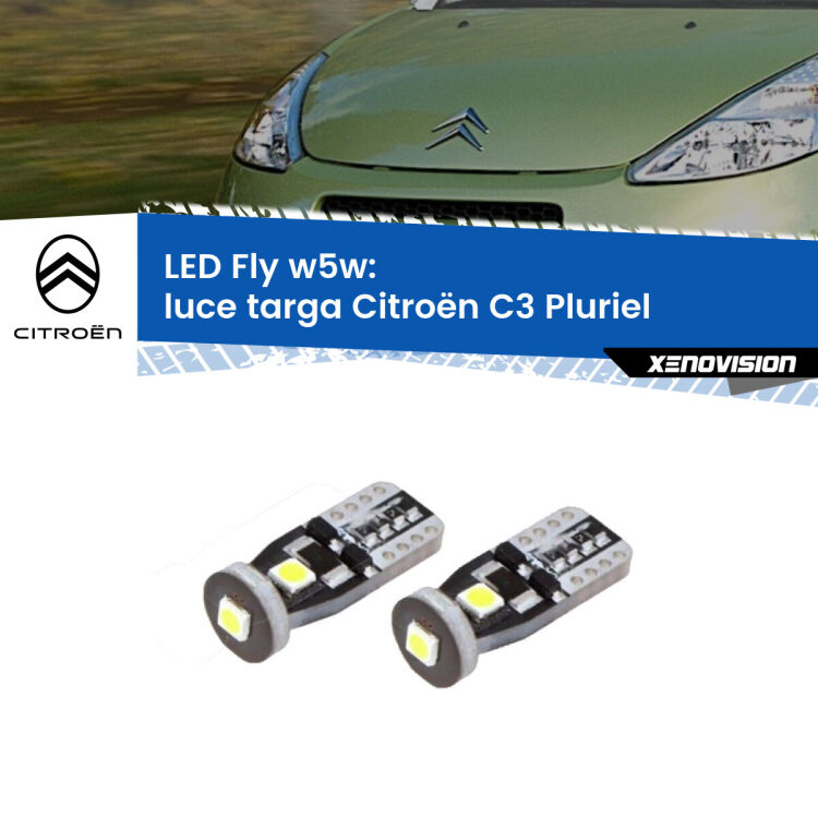 <strong>luce targa LED per Citroën C3 Pluriel</strong>  2003 - 2010. Coppia lampadine <strong>w5w</strong> Canbus compatte modello Fly Xenovision.