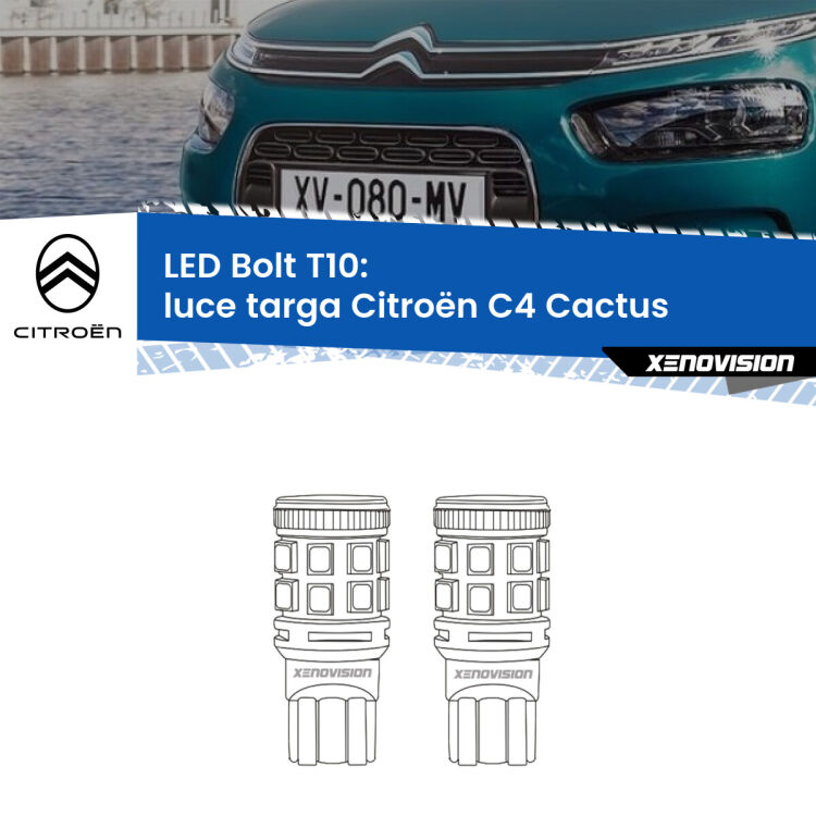 <strong>Luce Targa LED per Citroën C4 Cactus</strong>  2014 in poi. Coppia lampade <strong>T10</strong> modello Bolt canbus.