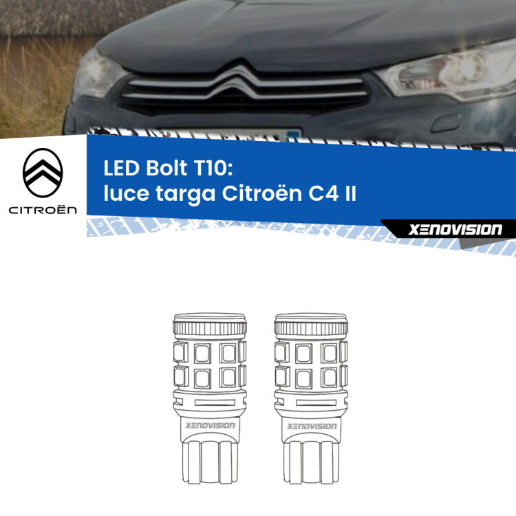 <strong>Luce Targa LED per Citroën C4</strong> II 2009 - 2016. Coppia lampade <strong>T10</strong> modello Bolt canbus.