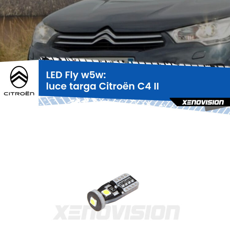 <strong>luce targa LED per Citroën C4</strong> II 2009 - 2016. Coppia lampadine <strong>w5w</strong> Canbus compatte modello Fly Xenovision.