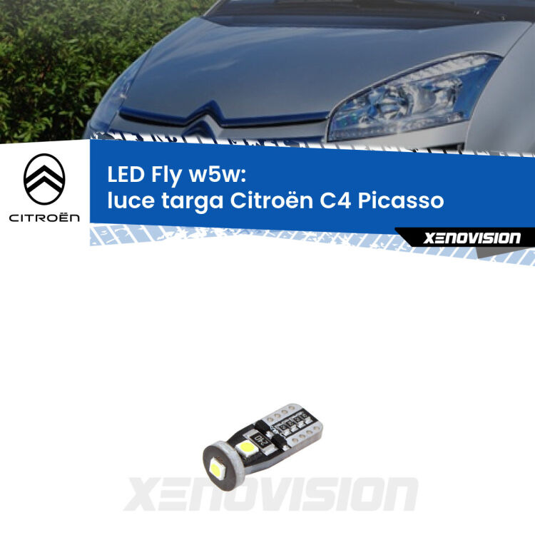 <strong>luce targa LED per Citroën C4 Picasso</strong>  2006 - 2013. Coppia lampadine <strong>w5w</strong> Canbus compatte modello Fly Xenovision.