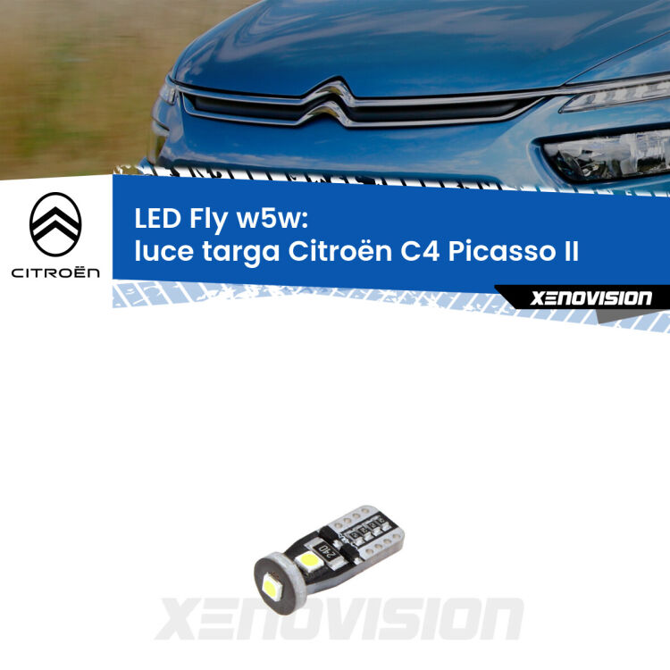 <strong>luce targa LED per Citroën C4 Picasso</strong> II 2013 in poi. Coppia lampadine <strong>w5w</strong> Canbus compatte modello Fly Xenovision.