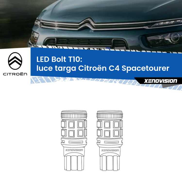 <strong>Luce Targa LED per Citroën C4 Spacetourer</strong>  2018 in poi. Coppia lampade <strong>T10</strong> modello Bolt canbus.