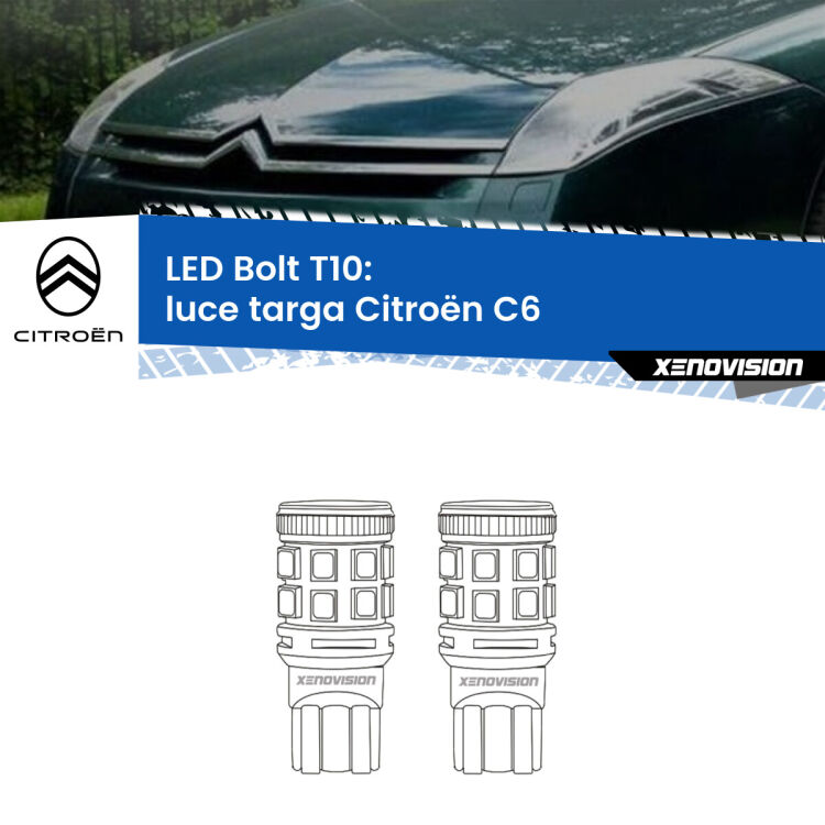 <strong>Luce Targa LED per Citroën C6</strong>  2005 - 2012. Coppia lampade <strong>T10</strong> modello Bolt canbus.