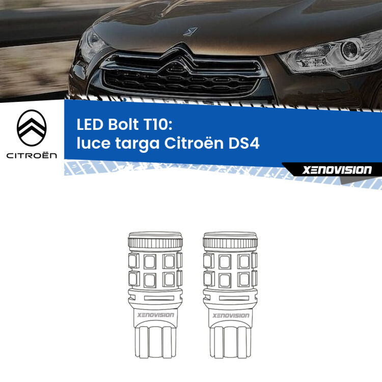 <strong>Luce Targa LED per Citroën DS4</strong>  2011 - 2015. Coppia lampade <strong>T10</strong> modello Bolt canbus.