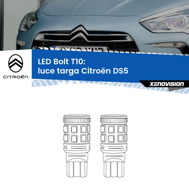 <strong>Luce Targa LED per Citroën DS5</strong>  2011 - 2015. Coppia lampade <strong>T10</strong> modello Bolt canbus.