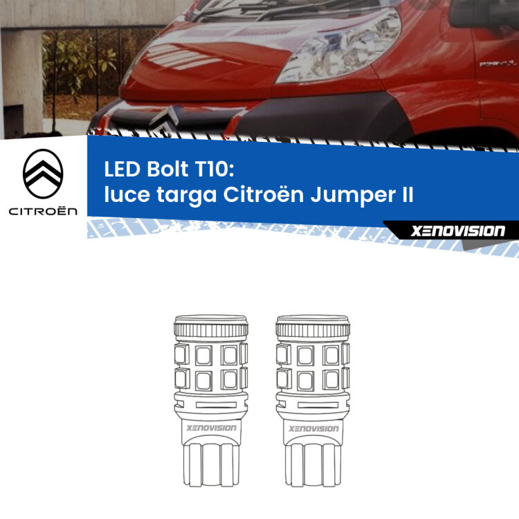 <strong>Luce Targa LED per Citroën Jumper</strong> II 2002 in poi. Coppia lampade <strong>T10</strong> modello Bolt canbus.