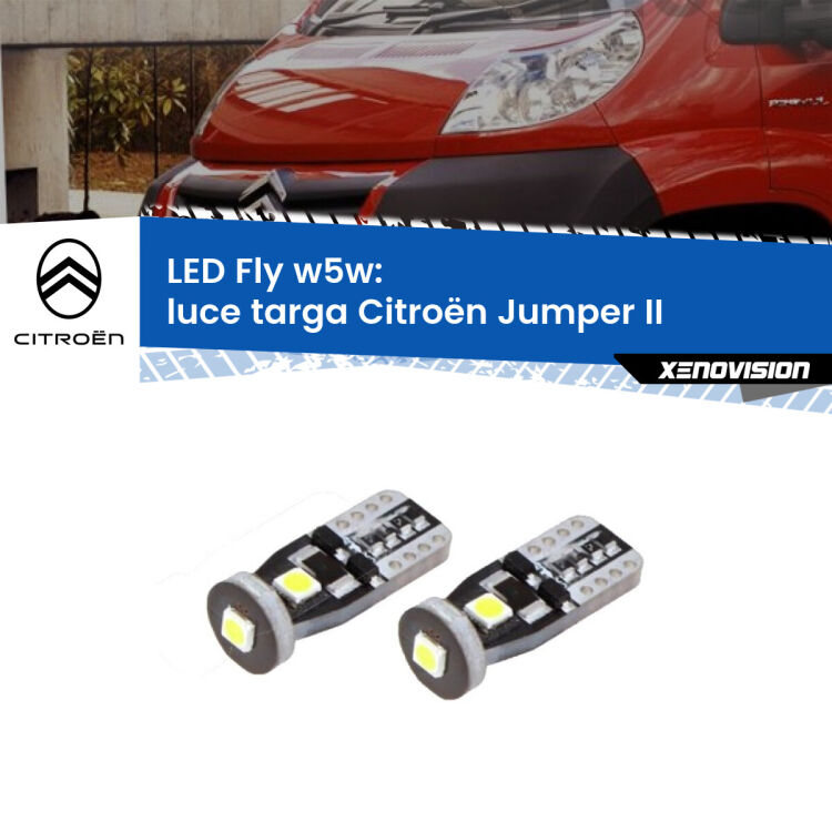 <strong>luce targa LED per Citroën Jumper</strong> II 2002 in poi. Coppia lampadine <strong>w5w</strong> Canbus compatte modello Fly Xenovision.