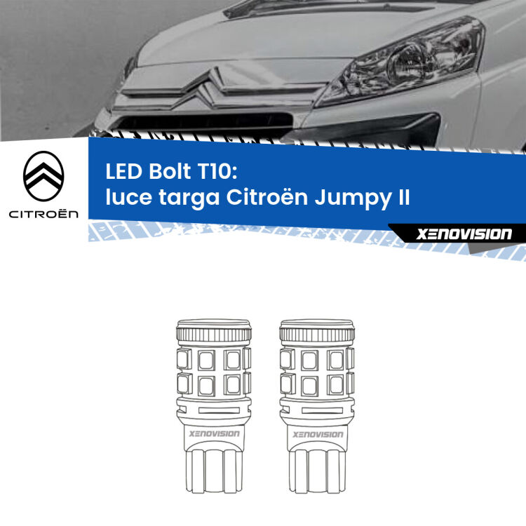 <strong>Luce Targa LED per Citroën Jumpy</strong> II 2006 - 2015. Coppia lampade <strong>T10</strong> modello Bolt canbus.