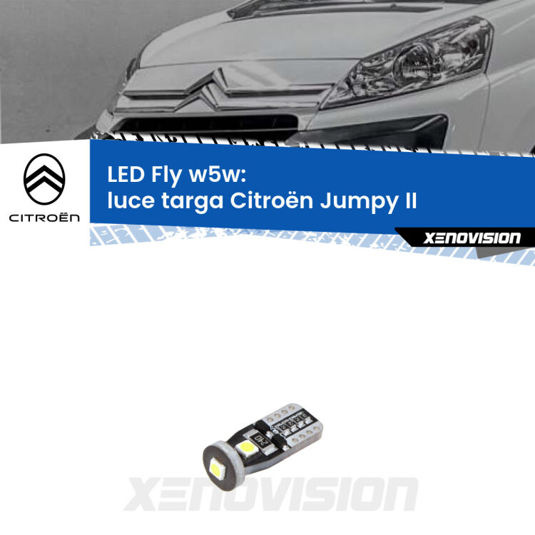 <strong>luce targa LED per Citroën Jumpy</strong> II 2006 - 2015. Coppia lampadine <strong>w5w</strong> Canbus compatte modello Fly Xenovision.