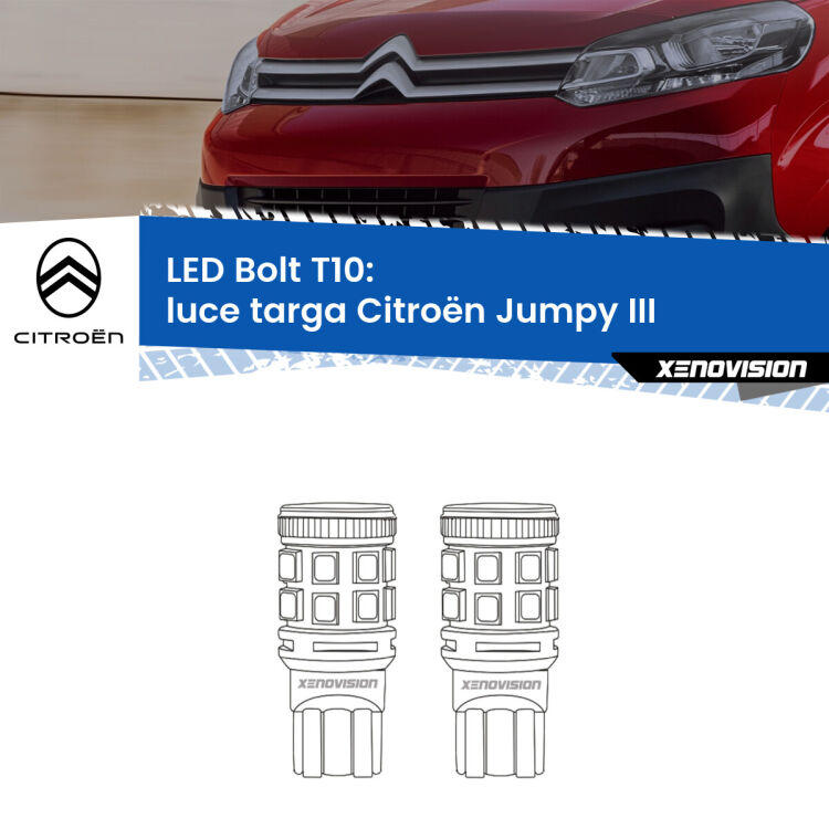 <strong>Luce Targa LED per Citroën Jumpy</strong> III 2016 in poi. Coppia lampade <strong>T10</strong> modello Bolt canbus.