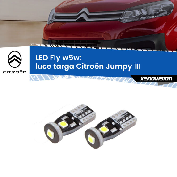 <strong>luce targa LED per Citroën Jumpy</strong> III 2016 in poi. Coppia lampadine <strong>w5w</strong> Canbus compatte modello Fly Xenovision.