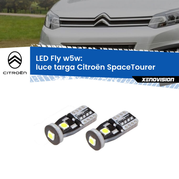 <strong>luce targa LED per Citroën SpaceTourer</strong>  2016 in poi. Coppia lampadine <strong>w5w</strong> Canbus compatte modello Fly Xenovision.