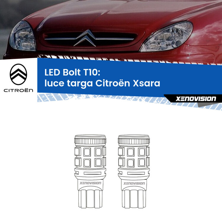 <strong>Luce Targa LED per Citroën Xsara</strong>  1997 - 2005. Coppia lampade <strong>T10</strong> modello Bolt canbus.