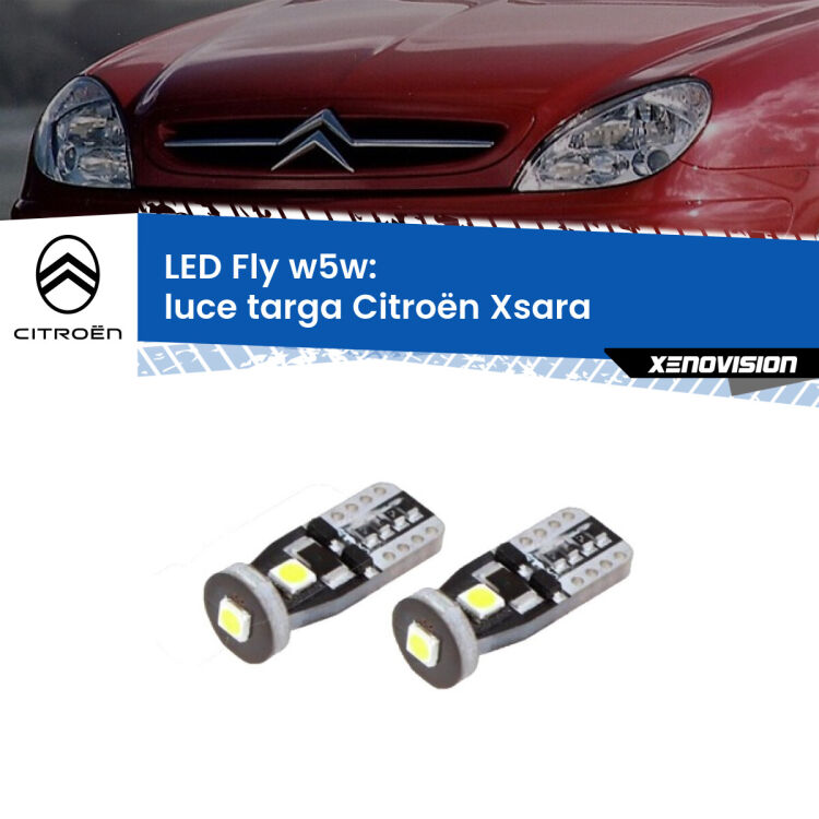 <strong>luce targa LED per Citroën Xsara</strong>  1997 - 2005. Coppia lampadine <strong>w5w</strong> Canbus compatte modello Fly Xenovision.