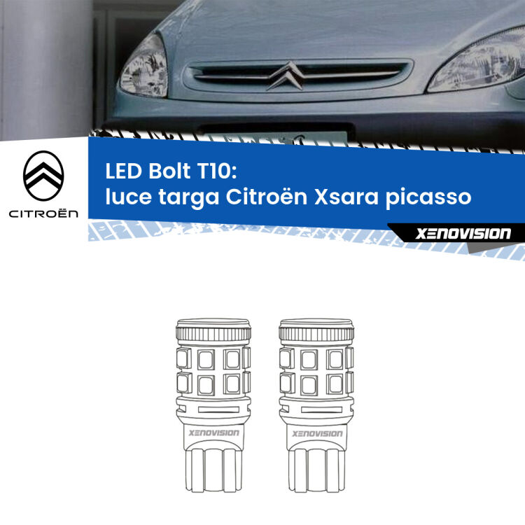 <strong>Luce Targa LED per Citroën Xsara picasso</strong>  1999 - 2012. Coppia lampade <strong>T10</strong> modello Bolt canbus.