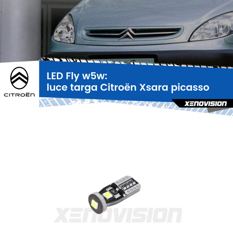 <strong>luce targa LED per Citroën Xsara picasso</strong>  1999 - 2012. Coppia lampadine <strong>w5w</strong> Canbus compatte modello Fly Xenovision.