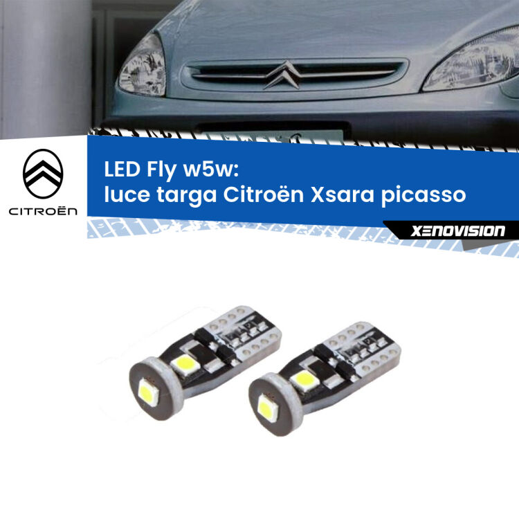 <strong>luce targa LED per Citroën Xsara picasso</strong>  1999 - 2012. Coppia lampadine <strong>w5w</strong> Canbus compatte modello Fly Xenovision.