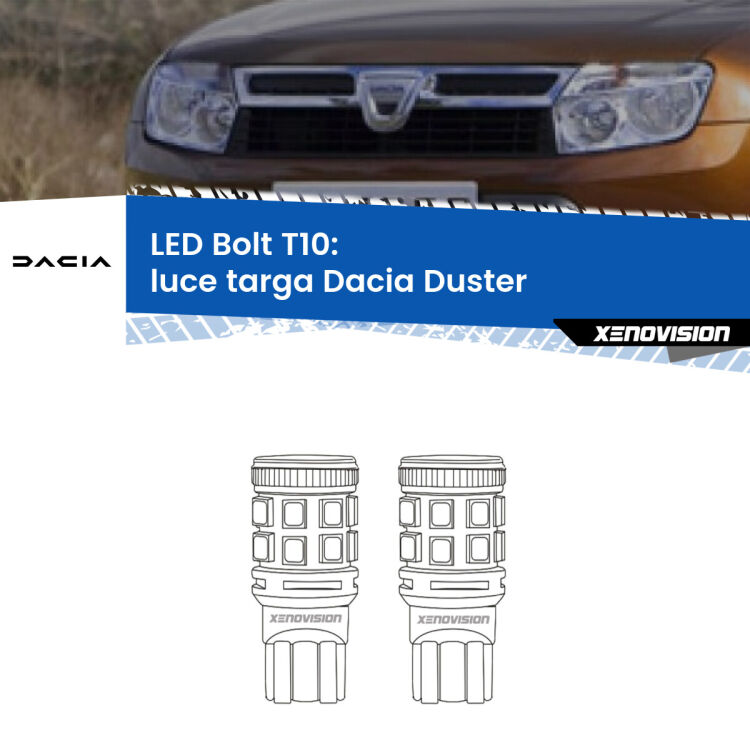 <strong>Luce Targa LED per Dacia Duster</strong>  2010 - 2016. Coppia lampade <strong>T10</strong> modello Bolt canbus.