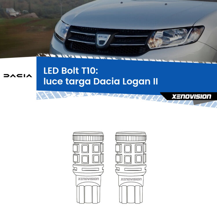 <strong>Luce Targa LED per Dacia Logan</strong> II 2012 in poi. Coppia lampade <strong>T10</strong> modello Bolt canbus.