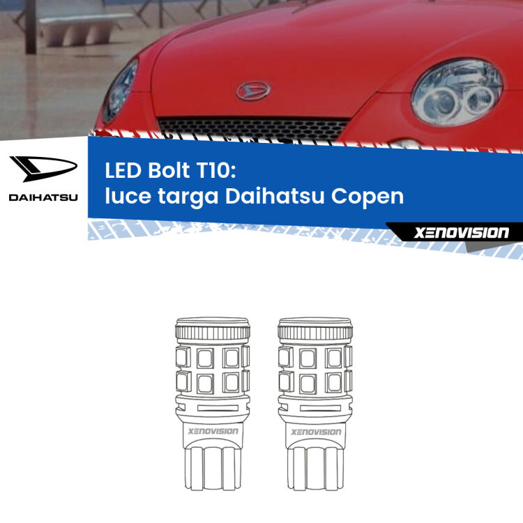 <strong>Luce Targa LED per Daihatsu Copen</strong>  2003 - 2012. Coppia lampade <strong>T10</strong> modello Bolt canbus.