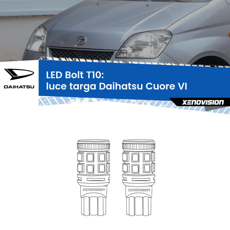 <strong>Luce Targa LED per Daihatsu Cuore VI</strong>  2003 - 2007. Coppia lampade <strong>T10</strong> modello Bolt canbus.