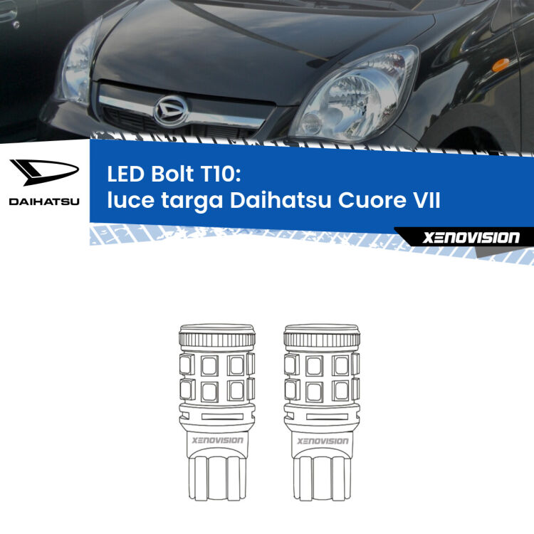 <strong>Luce Targa LED per Daihatsu Cuore VII</strong>  2007 - 2018. Coppia lampade <strong>T10</strong> modello Bolt canbus.