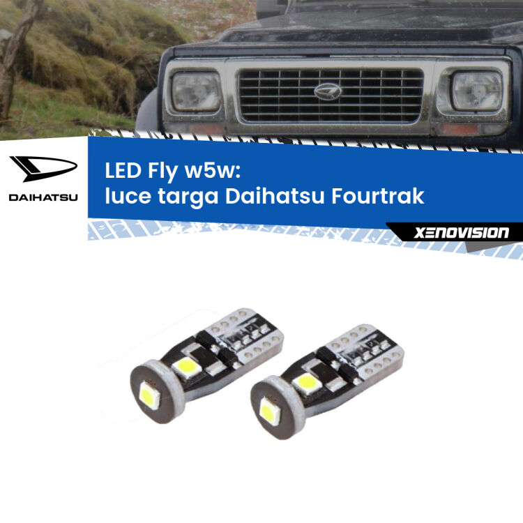 <strong>luce targa LED per Daihatsu Fourtrak</strong>  1985 - 1998. Coppia lampadine <strong>w5w</strong> Canbus compatte modello Fly Xenovision.