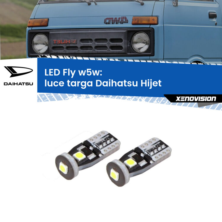 <strong>luce targa LED per Daihatsu Hijet</strong>  1992 - 2005. Coppia lampadine <strong>w5w</strong> Canbus compatte modello Fly Xenovision.