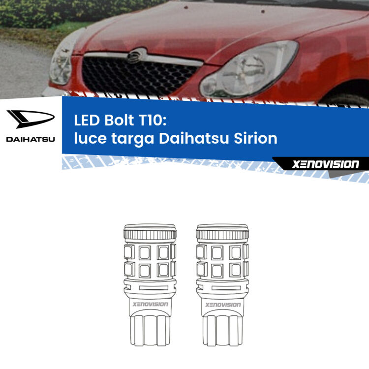 <strong>Luce Targa LED per Daihatsu Sirion</strong>  2005 - 2008. Coppia lampade <strong>T10</strong> modello Bolt canbus.