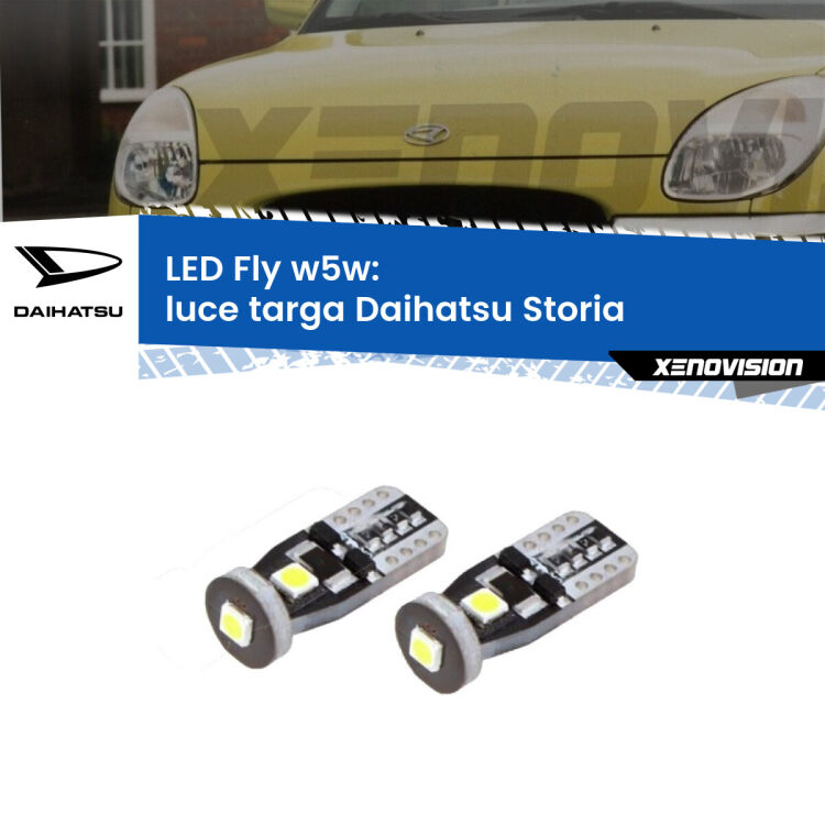 <strong>luce targa LED per Daihatsu Storia</strong>  1998 - 2005. Coppia lampadine <strong>w5w</strong> Canbus compatte modello Fly Xenovision.