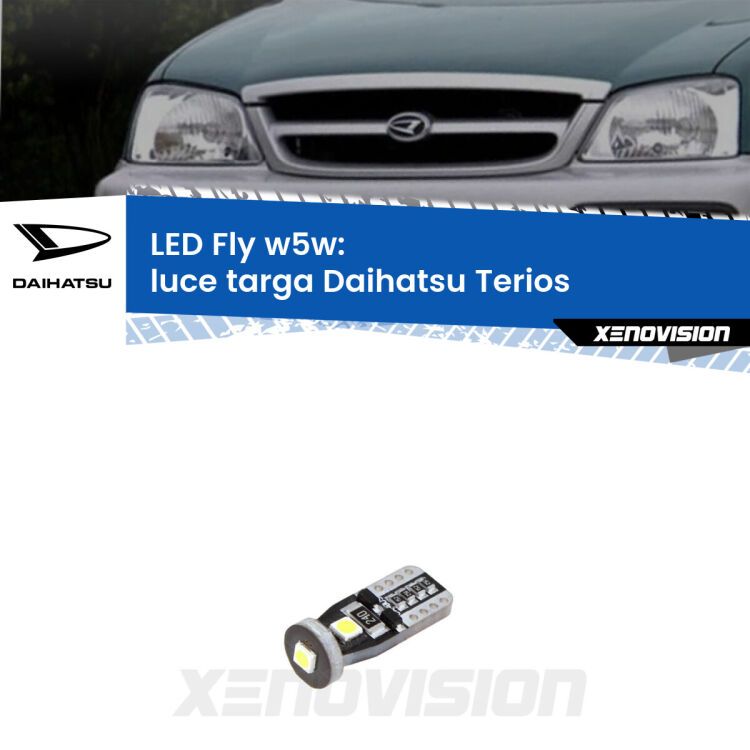 <strong>luce targa LED per Daihatsu Terios</strong>  1997 - 2005. Coppia lampadine <strong>w5w</strong> Canbus compatte modello Fly Xenovision.