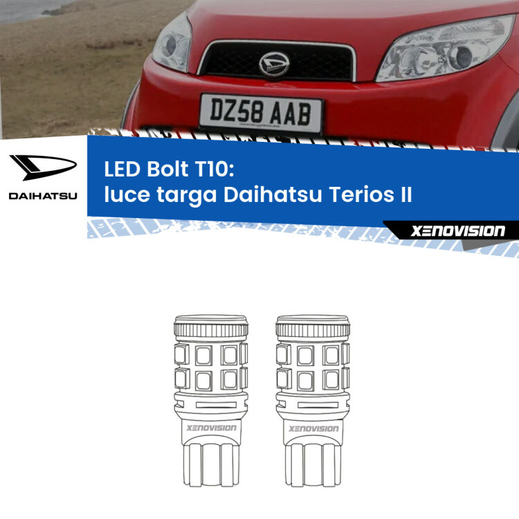 <strong>Luce Targa LED per Daihatsu Terios</strong> II 2005 - 2009. Coppia lampade <strong>T10</strong> modello Bolt canbus.