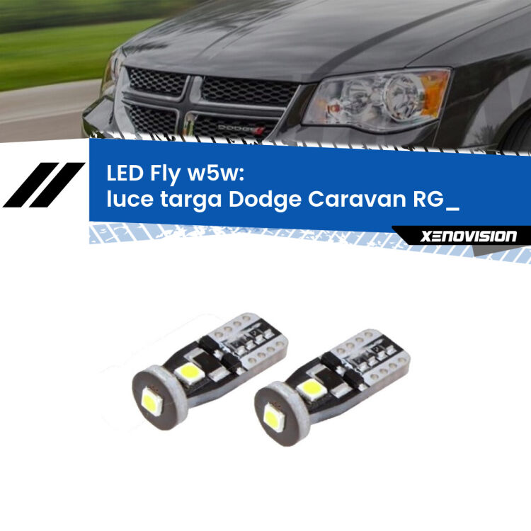 <strong>luce targa LED per Dodge Caravan</strong> RG_ 2000 - 2007. Coppia lampadine <strong>w5w</strong> Canbus compatte modello Fly Xenovision.