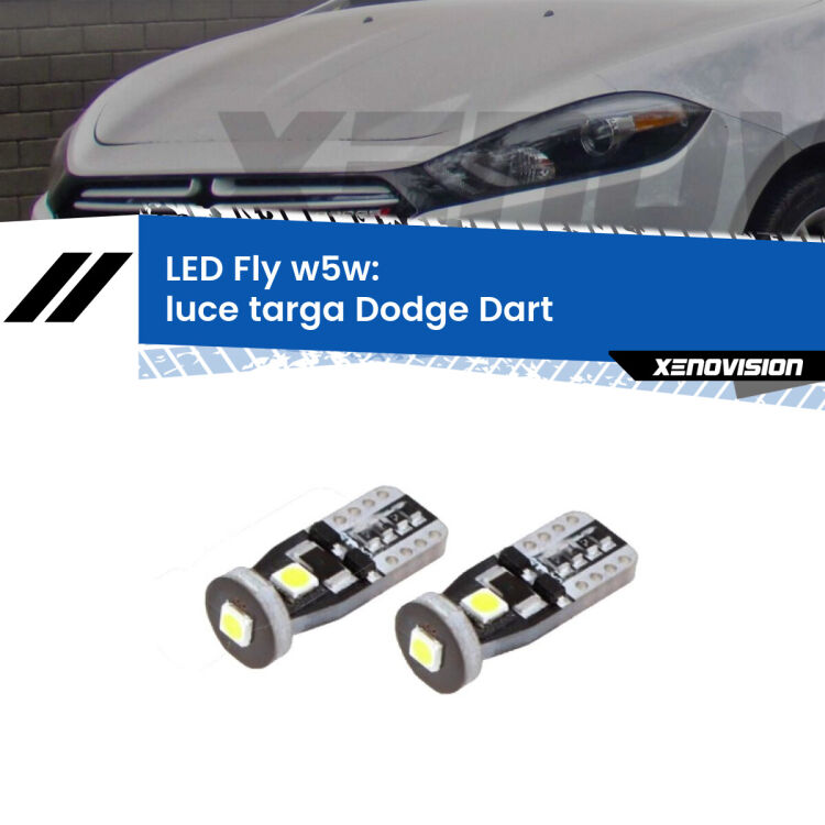 <strong>luce targa LED per Dodge Dart</strong>  2012 in poi. Coppia lampadine <strong>w5w</strong> Canbus compatte modello Fly Xenovision.