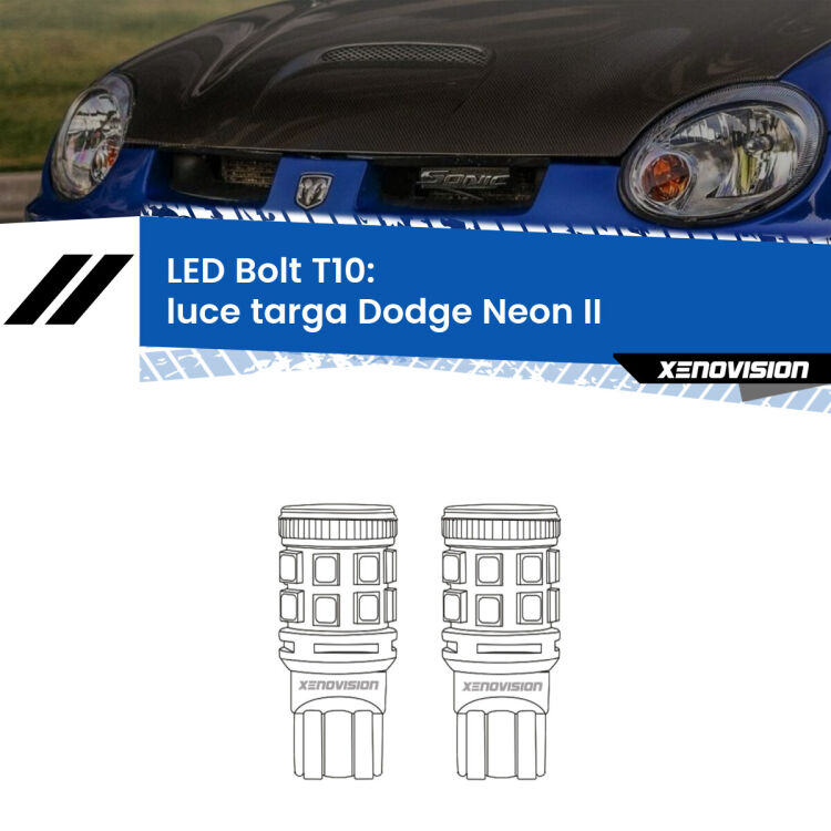 <strong>Luce Targa LED per Dodge Neon</strong> II 1999 - 2005. Coppia lampade <strong>T10</strong> modello Bolt canbus.