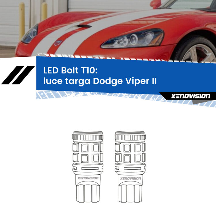 <strong>Luce Targa LED per Dodge Viper</strong> II in poi. Coppia lampade <strong>T10</strong> modello Bolt canbus.