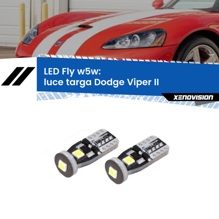 <strong>luce targa LED per Dodge Viper</strong> II in poi. Coppia lampadine <strong>w5w</strong> Canbus compatte modello Fly Xenovision.