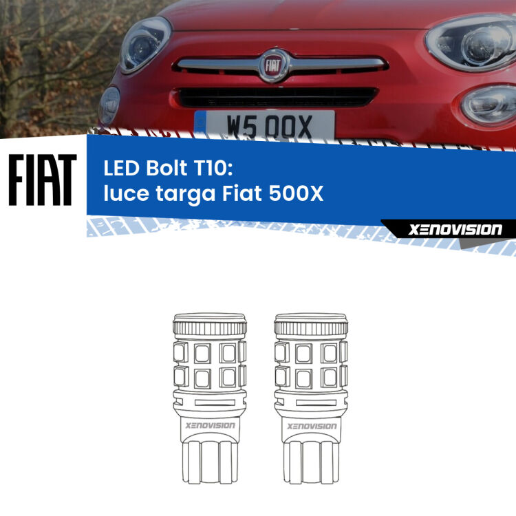 <strong>Luce Targa LED per Fiat 500X</strong>  2014 in poi. Coppia lampade <strong>T10</strong> modello Bolt canbus.