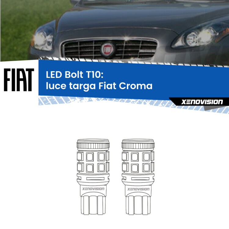 <strong>Luce Targa LED per Fiat Croma</strong>  2005 - 2010. Coppia lampade <strong>T10</strong> modello Bolt canbus.