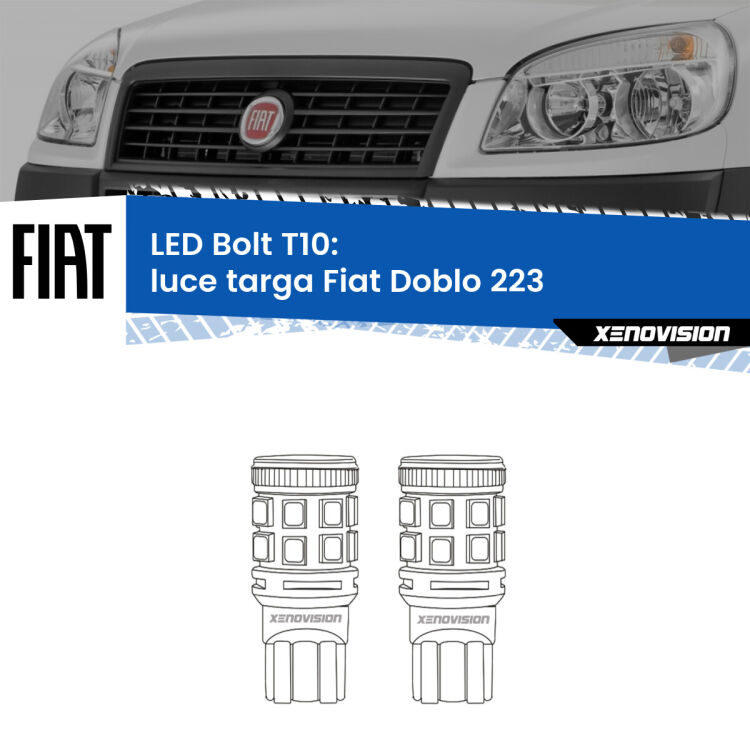 <strong>Luce Targa LED per Fiat Doblo</strong> 223 2000 - 2010. Coppia lampade <strong>T10</strong> modello Bolt canbus.