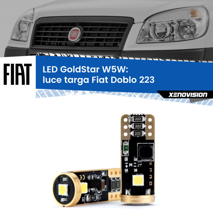 <strong>Luce Targa LED Fiat Doblo</strong> 223 2000 - 2010: ottima luminosità a 360 gradi. Si inseriscono ovunque. Canbus, Top Quality.